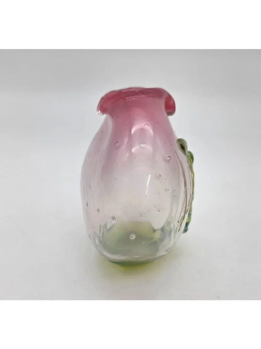 Handblown Loren Chapman Pink & Green Art Glass Vase With Rigaree